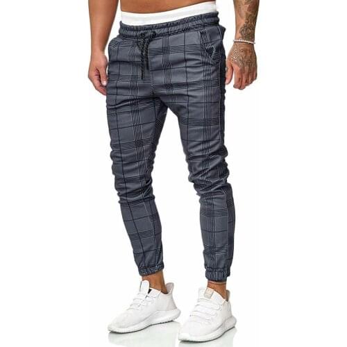 QNPQYX New Autumn Streetwear Mens Plaid Trousers Sweatpants Mid-waist Sports Pants Small Feet Lace-up Casual Pants