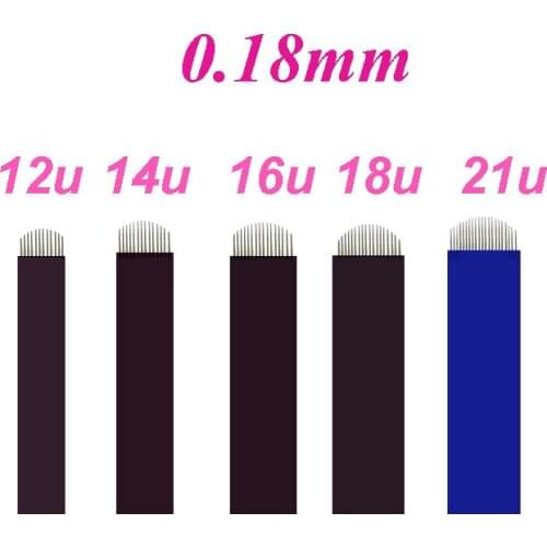 New Microblading Needles 0.18mm U 18 Blue Lamina Tebori 18 Pin Permanent Makeup Tattoo Blade Eyebrow Manual Pen 3d Embroidery