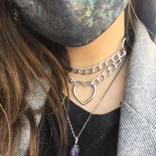 1pc Harajuku Creative Choker Vintage Rock Fashion Collar Punk Goth Style Heart Decor Choker Leather Necklace Jewelry Accessories