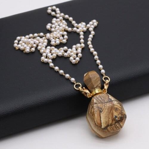 80cm Natural Essential Oil Diffuser Perfume Bottle Plus Two Glass Pearl Chain Picture Stone Necklace Pendant Accessories 20x38mm