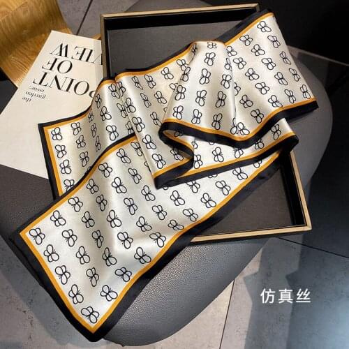 Silk Long Scarf Women Luxury Scarves Neckerchief Summer Headband Female Hair Floral Kerchief Bag Scarfs Hairband Neck For Ladies