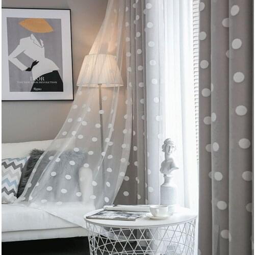 Tiyana Modern White Polka Dot Tulle Curtain with Double Drapes Blackout Curtains For Living Room Bedroom Childrens Room#4