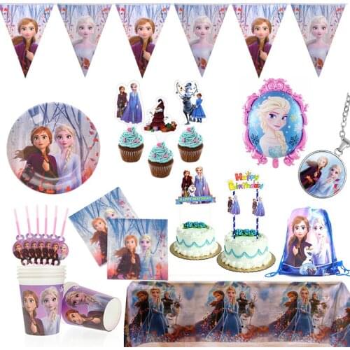 Frozen 2 Disney Anna and Elsa Birthday Event Party Decoration Cups Plates Tablecloth Baby Shower Disposable Tableware Supplies