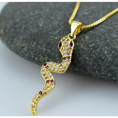 New Fashion Snake AAA Cubic Zircon Pendant Necklace for Women CZ Gold Color Clavicle Chain Creative Design Jewelry Party Gift