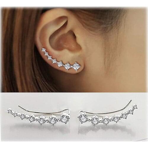 Rajnard 7 Crystals Ear Cuffs Hoop Climber S925 Hypoallergenic Women Earrings