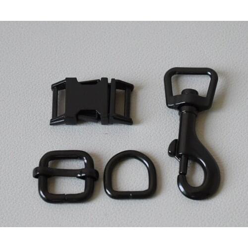 100 sets metal buckle adjuster buckle D ring metal dog clasp handmade puppy Collar leash set harness Dee Rings 15mm bag -black