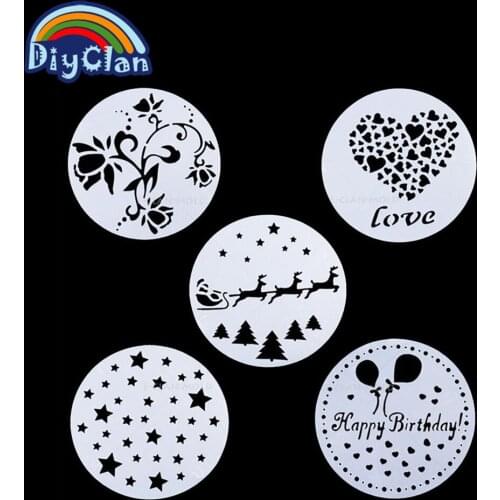 5Pcs/set DIY Sugar Craft Cake Stencils Fondant Cutter Reusable Mold Decorating Tool Baking Accessories P0008