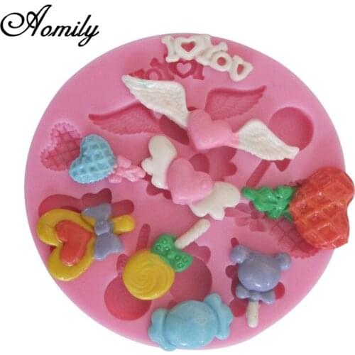 Aomily 3D Love Heart Wing Lollipops Silicone Mold Fondant Cake Decorating Tools Cookies Chocolate Baking Mould Bakeware Tool