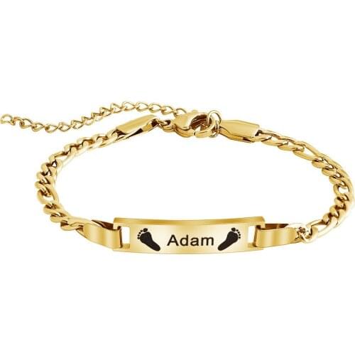 Personalized Footprint Pattern Bracelet with Name for Babies & Children Bracelet for Identification Custom Stainless Steel 50mm