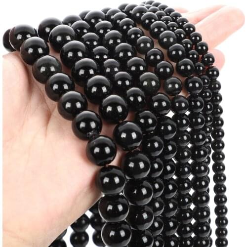 High Quality 6-12mm Natural Stone Beads For Jewelry Making DIY Round Color Obsidian Stone Bead Charm Bracelet Necklace Handmade
