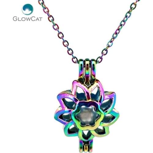 C249 COLORS 27mm Flower bead cage Necklace Pendant Aroma Essential Oil Diffuser Locket Necklace