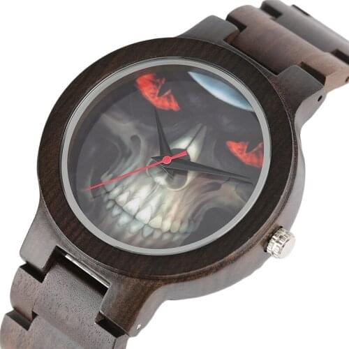 Cool Skull Watches for Men Hellfire Design Rock Wooden Wristwatch Bamboo Chain Band Top Casual Sporty Bangle Relogio Masculino