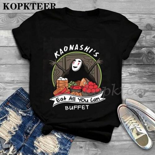 Japanese Anime No Face Shirt Men Women Studio Ghibli Miyazaki Hayao Anime Spirit Away Black T Shirt Men Cartoon Summer T-Shirt