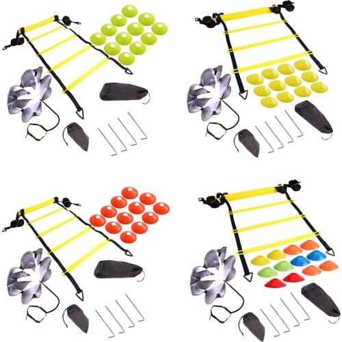 Hot Adjustable Footwork Soccer Football Fitness Speed Rungs Agility Ladder Training Equipment Kit with Resistance Parachute Disc