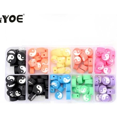 IYOE 10grid Flat Round Tai Chi Shape Spacer Beads Multicolor Bagua Polymer Clay Beads For Making Jewelry DIY Bracelet Earring