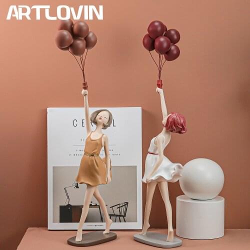 Exquisite Balloon Girl Sculptures Living Room Decoration Figurines TV Cabinet Decor Ornaments Home Decorative Lady Birthday Gift
