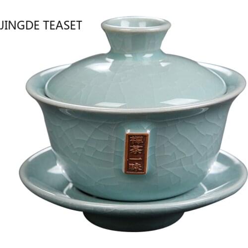 Chinese Ice crack ceramic Tea Gaiwan Palace style Teacup Handmade Tea tureen luxury Tea set Accessories Master Cup Drinkware