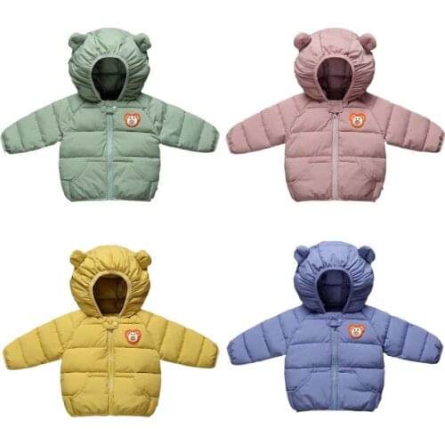 Baby Girls Jacket 2020 Winter Jacket With Cute Ear Hooded Girls Coat Kids Warm Solid Color Outerwear Cotton For Boy Jacket Coat