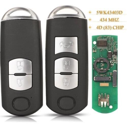 Kutery 5pcs 2/3 Buttons VDO System Smart Remote Car Key 433MHz 4D (83) Chip For Mazda 2/6 2014+ 5WK43403D