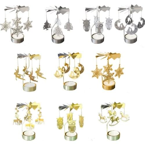 Metal Candlestick Merry Christmas Table Decor For Home Rotating Elk Angel Christmas Ornament 2019 Navidad Xmas Craft
