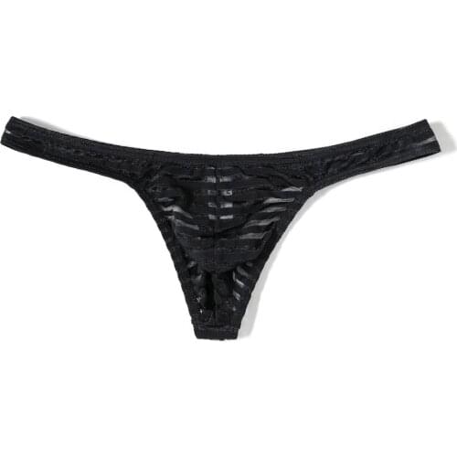 Men Sexy Transparent Briefs Thong Breathable Low Waist Striped Fashion Sexy Tease Exotic Briefs Mesh Seamless Underwear