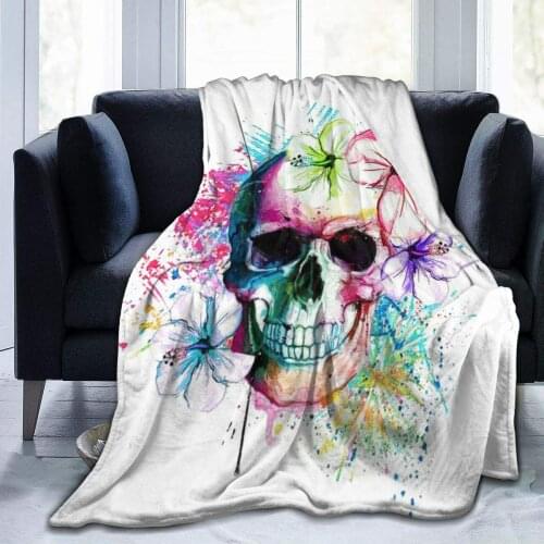 Halloween Painted Rose Skull Soft Warm Blanket Light and Comfortable for Couch Microfiber Fluffy Throw Blanket