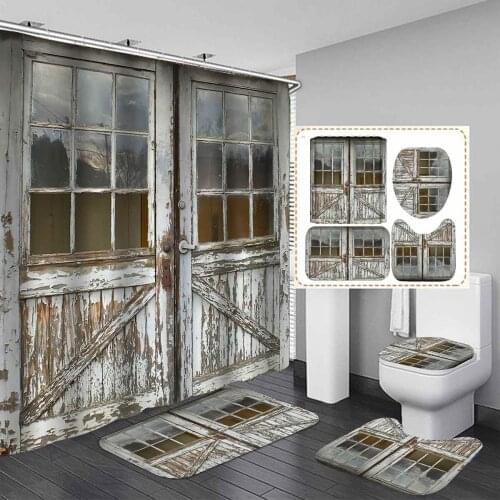 3D Realistic Retro Printing Shower Curtain Set Toilet Seat Cushion Non-slip, Suitable for Bathroom Scenes, Home Essentials