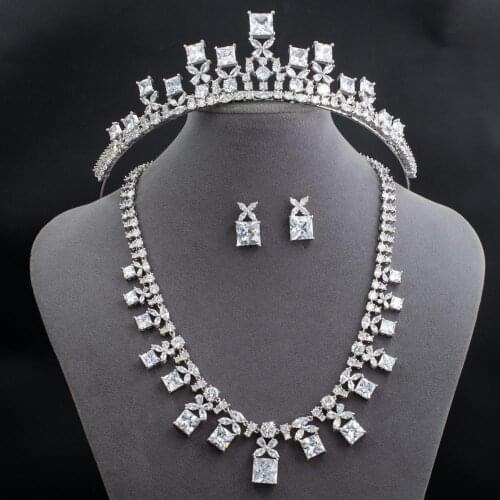 2020 New 5A Cubic Zirconia Bridal Wedding Classic Tiara and Necklace Earring Set Jewelry Sets for Women Accessories