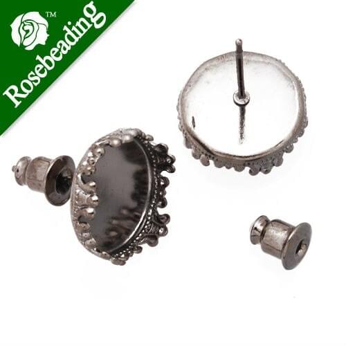 New brand Gun Metal Black plated stud earring with a 12mm bezel,fit 12mm glass cabochon;sold 50pcs/pkg