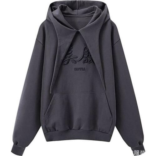 2021 New Autumn High Quality Women Hoodies Gray Embroidery Loose Men Pullovers Fashion Casual Elegant Unisex Sweatshirt T627