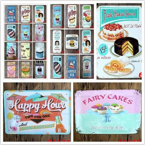 New Food Icecream Cakes Retro Plaque Metal Tin Signs Cafe Bar Pub Sign Board Wall Decor Vintage Poster Hot Dogs Poster20X30Cm