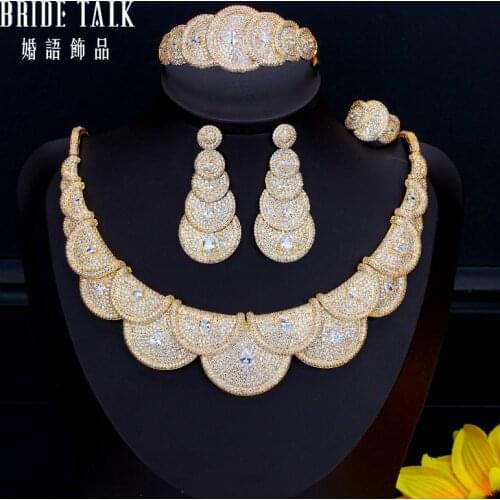 Luxury Flower Necklace Earrings Ring Bangle 4pcs Nigerian Wedding Ornamentation Sets Dubai Bride Women Engagement Jewelry 2020