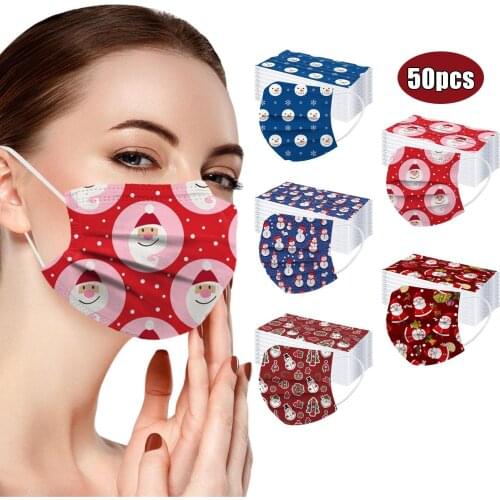 50PCS Adults Christmas Disposable Industrial 3Ply Ear Loop mascarilla Monder Scarf Halloween Cosplay MasK