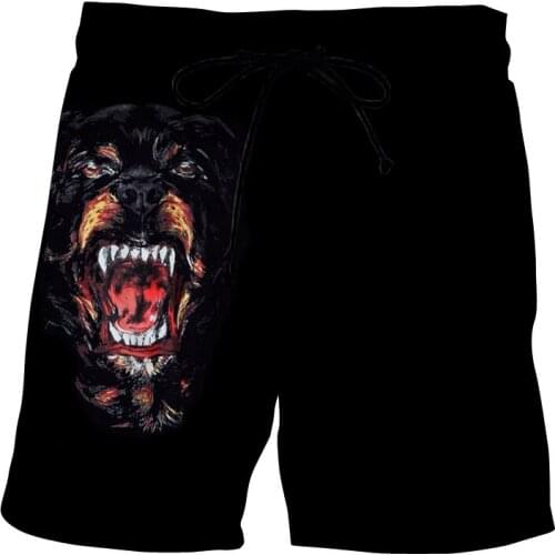 Men Summer Funny Dog Head Casual Shorts 3d Printed Quick Drying Board Shorts Elastic Waist drawstring short pants free shipping