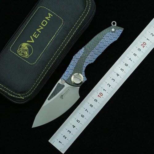 VENOM Flipper folding knife M390 blade titanium CF Flipper outdoor camping hunting survival pocket kitchen fruit knife EDC tool