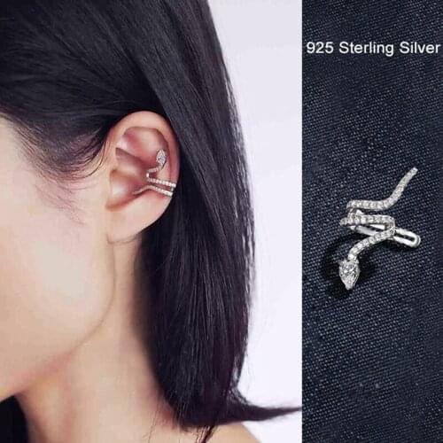 Sterling Silver 925 Clip on Earrings Women Zircon Snake Clip Earrings No Ear Piercing Jewelry Accessories Party Ethnic