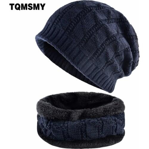 TQMSMY Patchwork Color Mens Knitting Hat Beanies Men Winter Hats Scarf Men Skullies Caps Women Thicken Baggy Mask Hats TMC112