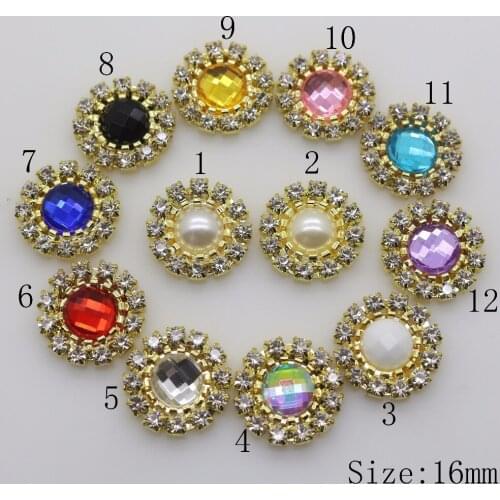 High Quality New 16mm Lvory Pearl Crystal Button Golden Metal Rhinestone Button DIY Apparel Invitation Wedding Decoration