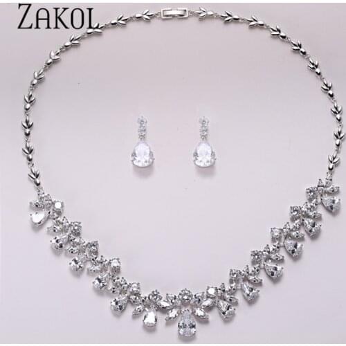 ZAKOL Brand Sparkling Cubic Zirconia Jewelry Sets Fashion Flower Africa Set For Elegant Women Bridal Wedding Party Dress FSSP170