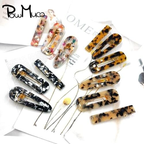 Powmuco Tortoiseshell Leopard Pattern Acetate Hairwear Hair Clips Fashion Women Bangs Hairpin Geometric Barrettes Girl Accessory