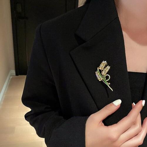 Wheat Ear Brooch For Women Fashion Corsage Cute Brooch Metal Pin Temperament Personality Jewelry Accessories With Rhinestones