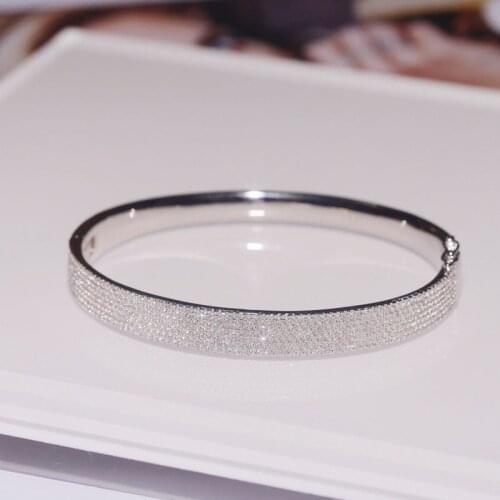 SLJELY Luxury Brand Real 925 Sterling Silver Kaleidoscope Wide Bangle Micro Cubic Zirconia Bracelet Women Fashion Fine Jewelry
