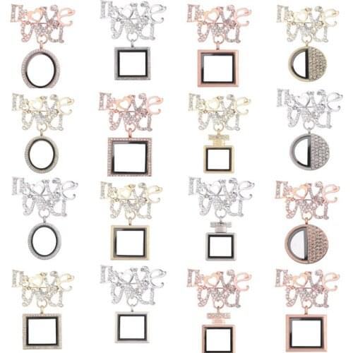 10Pcs Crystal Square And Pefume Bottle Locket Brooch Pendant Pins Aromatherapy Diffuser Lovers Gift Jewelry Accessories
