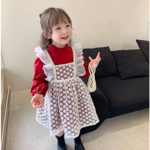 2021 Fall Baby Girls White Lace Vest Dress , Girls Princess Fashion Clothes 6 Pieces/lot Wholesale