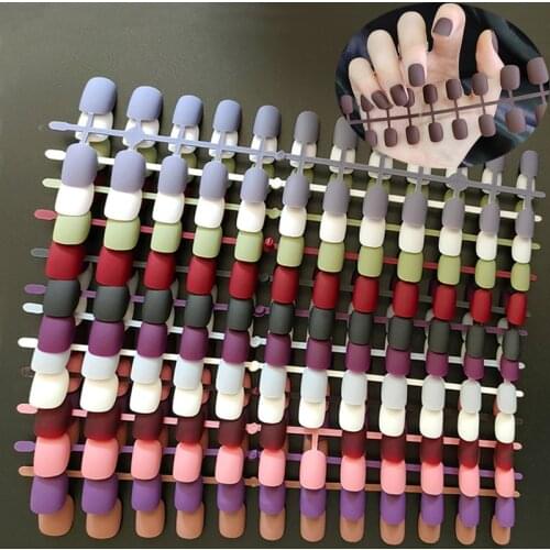 24pcs Matte Short False Nails Press On Nails Top Forms for Nails Coffin Nail Tips Nails Fake Manicure Reusable False Nails