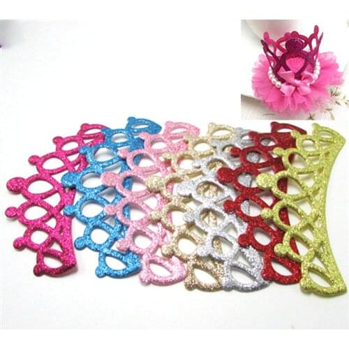 25pcs/lot Glitter Bigger Princess Crown padded applique Crafts for headwear bag shoe garment DIY accessories 130mm