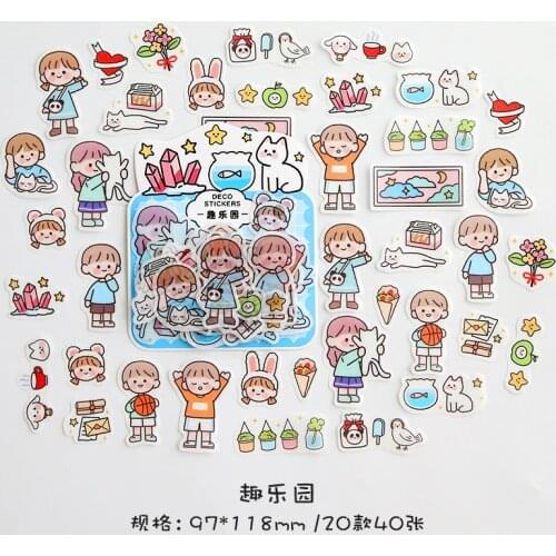 40 Sheets /Bag Lovely Girl Playing Time Decorative Adhesive Sticker DIY Craft Notebook Computer Decoration