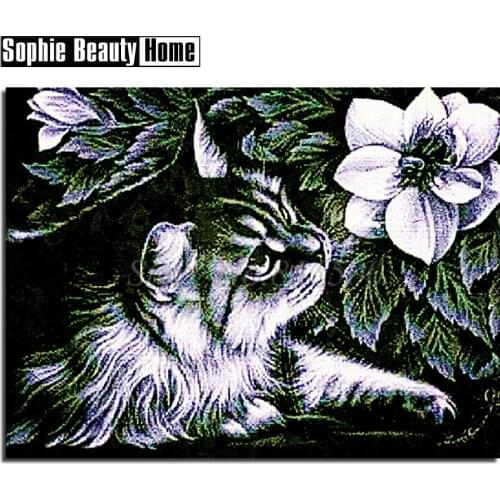 New Sale 5D Diamond Cross Stitch Diy Full Diamond Painting Cat & Flowers Diamond Embroidery Animal Needlework Mosaic Gift 192021