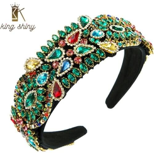 Baroque Full Multi Color Crystal Headband for Woman Luxury Rhinestone Metal Belt Hairband Woman Party Hair Accessory Headpieces
