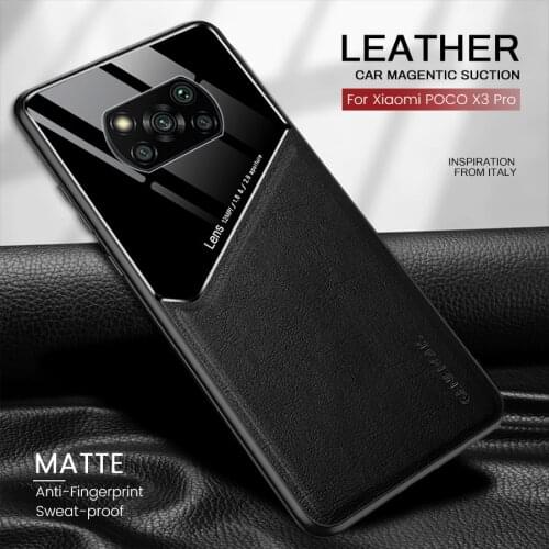 Para coque x3poco x 3 pro nfs case pu leather car magnetic suction holder phone cover little poko x3 pro x3pro nfc protect shell